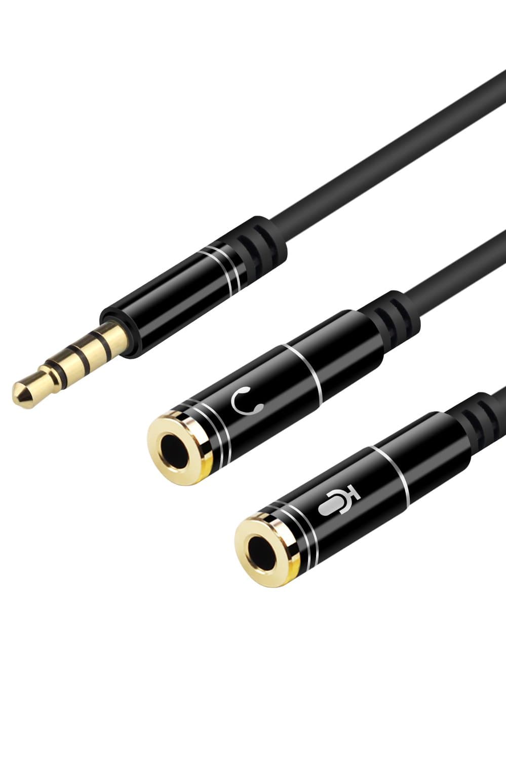 Headset Mic Headphone Adapter Y Splitter 3.5mm Combo Jack Cable with Separate Headphone/Microphone Plugs for Smartphone, PS4, Notebook, Tablet and Xbox One, Black 12-inch