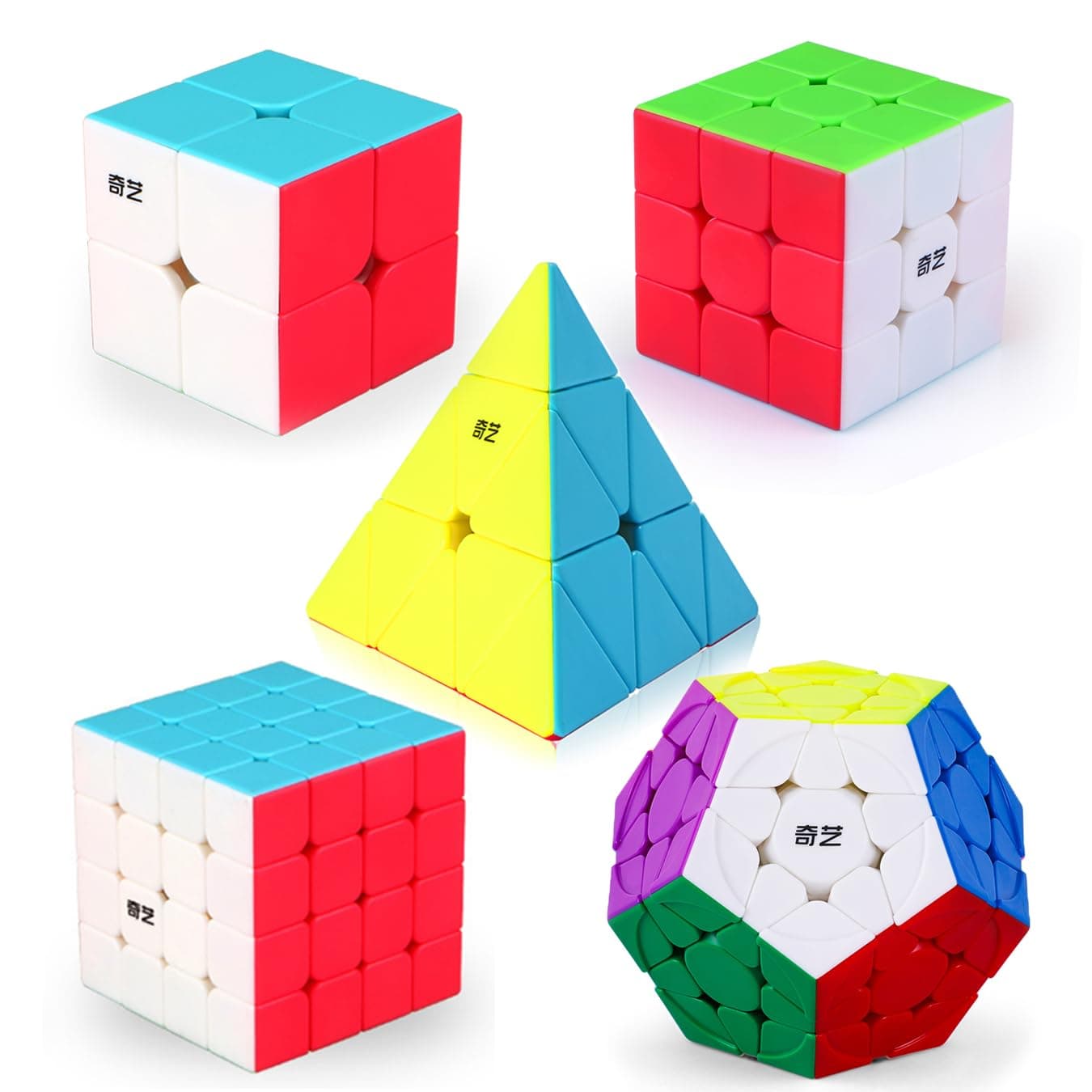 Speed Cube Set, Speed Cube Bundle of 2x2 3x3 4x4 Megaminx and Pyramid Cube Smoothly Stickerless Magic Cubes Collection for Kids Teens & Adults [5 Pack]