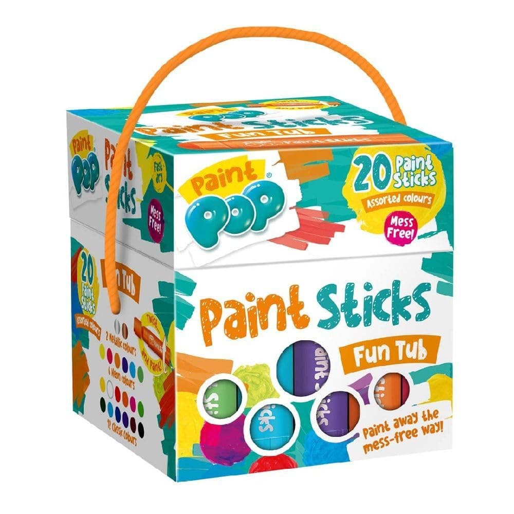 Paint Pop - Paint Sticks For Kids - 20 Pack Assorted Colours & Fun Storage Tub - Twist & Paint, Mess-Free, Fast Drying Action, Easy Clean Up, Vibrant Colours, Multi-Surface