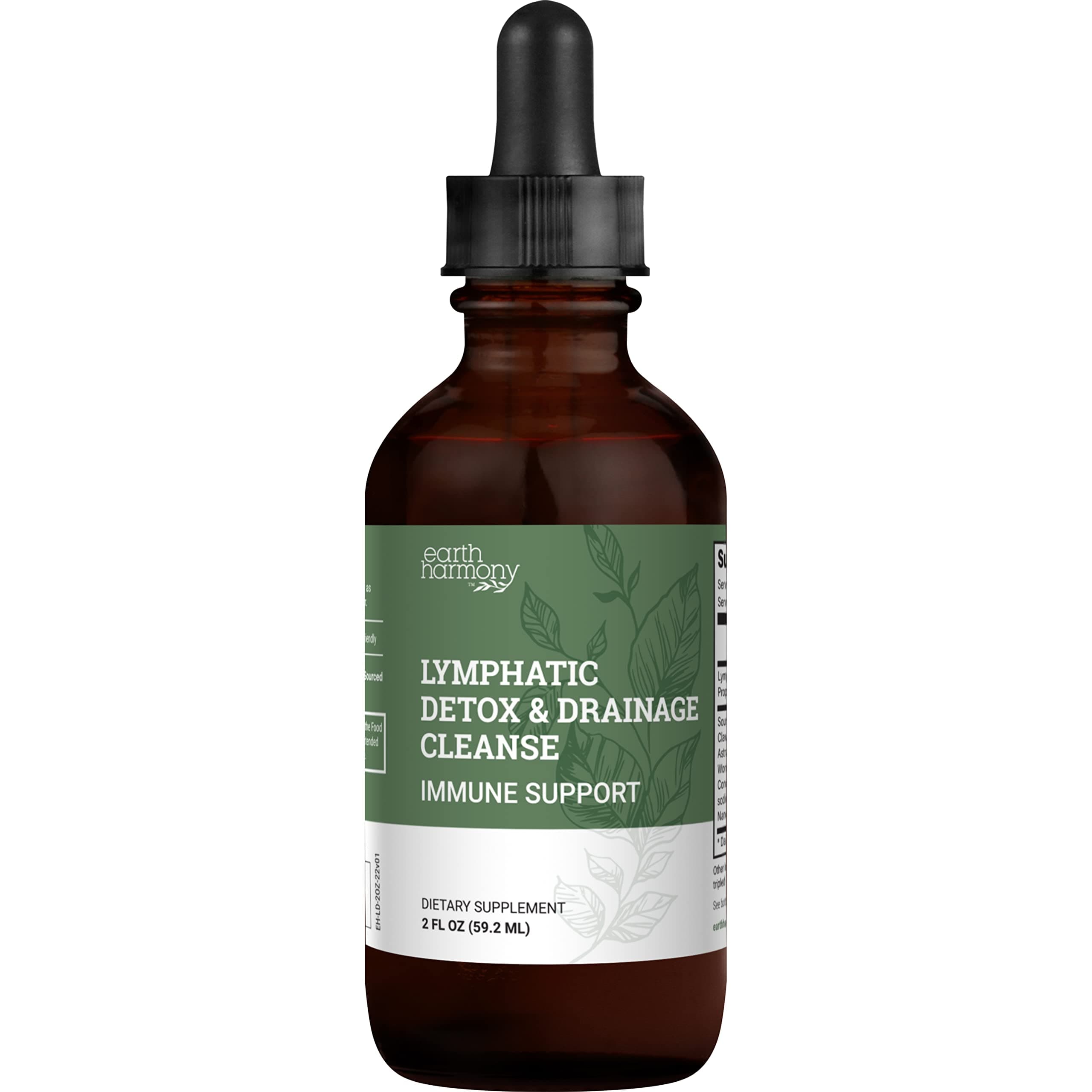 Earth Harmony Lymphatic Drainage Drops, Lymph Detox - Supplement with Soursop, Cat's Claw Bark, Astragalus, Wormwood, Lymph Node Detox, Lymphatic Support Cleanse (2 Oz)