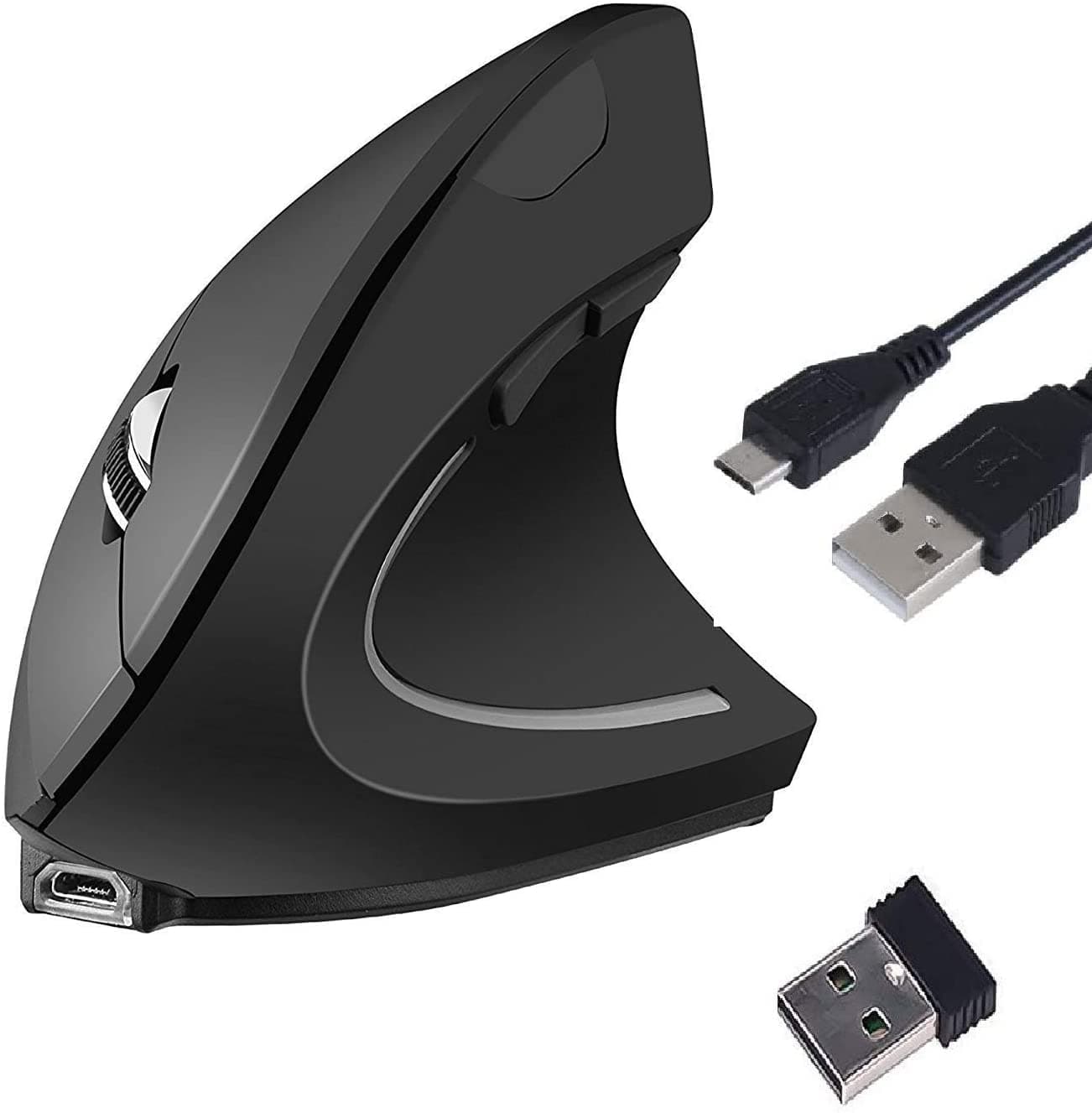 OENLY Ergonomic Vertical USB Wireless Vertical Mouse,2.4G Scroll Endurance Mouse High Precision Optical Mouse for PC/Laptop/Mac, Palm Rest Thumb Buttons Adjustable DPI,5 Buttons (off balck)