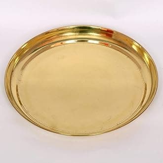 Skywalk Handmade Brass Puja Thali/Pooja Plate (Gold, 8 Inch)