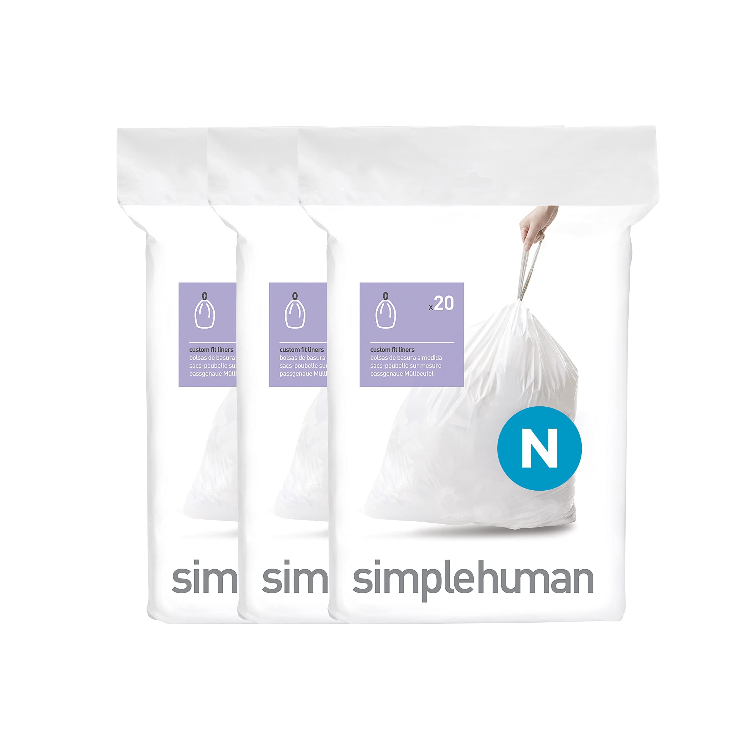 Code N 60 Count, Dispenser Pack Custom Fit Liners, Drawstring Trash Bags, 45-50 Liter / 11.9-13.2 Gallon, White