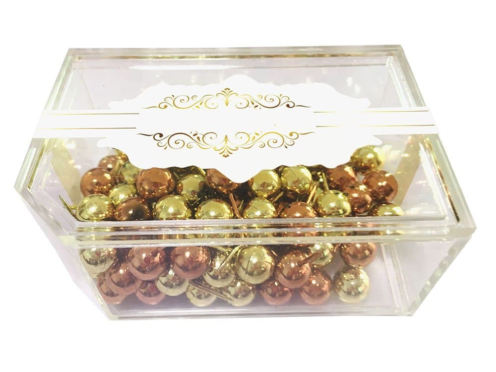 100 PCS Round Head Push Pins,Gold Bulletin Board Borders Thumb Tacks Decorative Pushpins/Drawing Pins Used on Bulletin Boards or Cork Boards in Office,Schools,Home (Assorted Color)