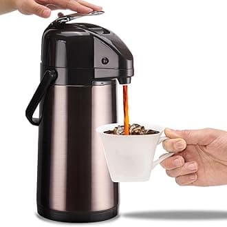 Upgraded Airpot Coffee Carafe with Double Pump, Stainless Steel Drink Dispenser for Hot/Cold Beverage with Lazy Susan Base, Coffee Termos Para Cafe for Hot Cocoa for Parties