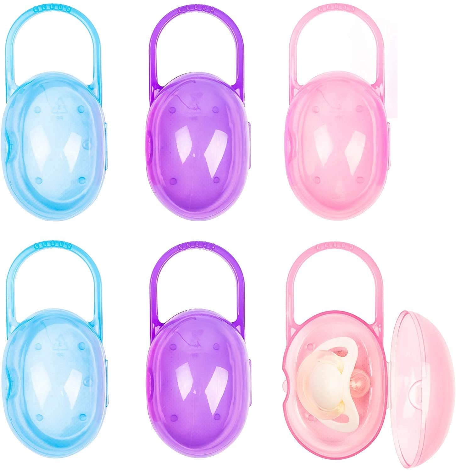 Chuckle 6 Pack Dummy Storage Case, Baby Soother Pacifier Travel Holder Pod - BPA Free & Dishwasher Safe with Mesh Bag