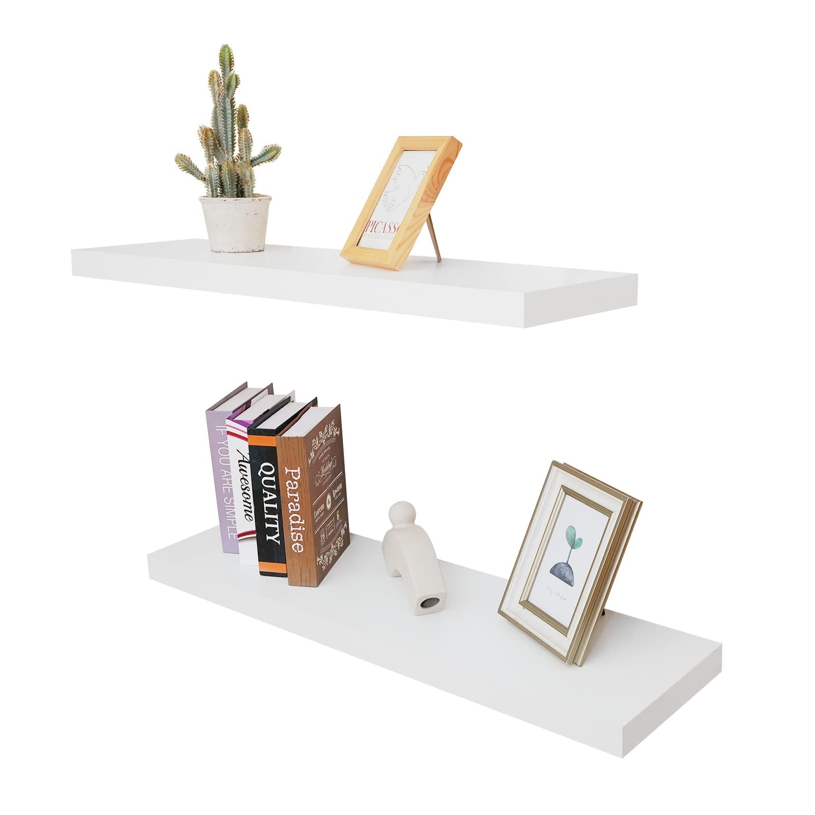 Floating Wall Shelf Set of 2, Wood Wall Decor Storage Shelf, Wall Mount Display Rack for Bedroom, Living Room, Bathroom, Kitchen, Office