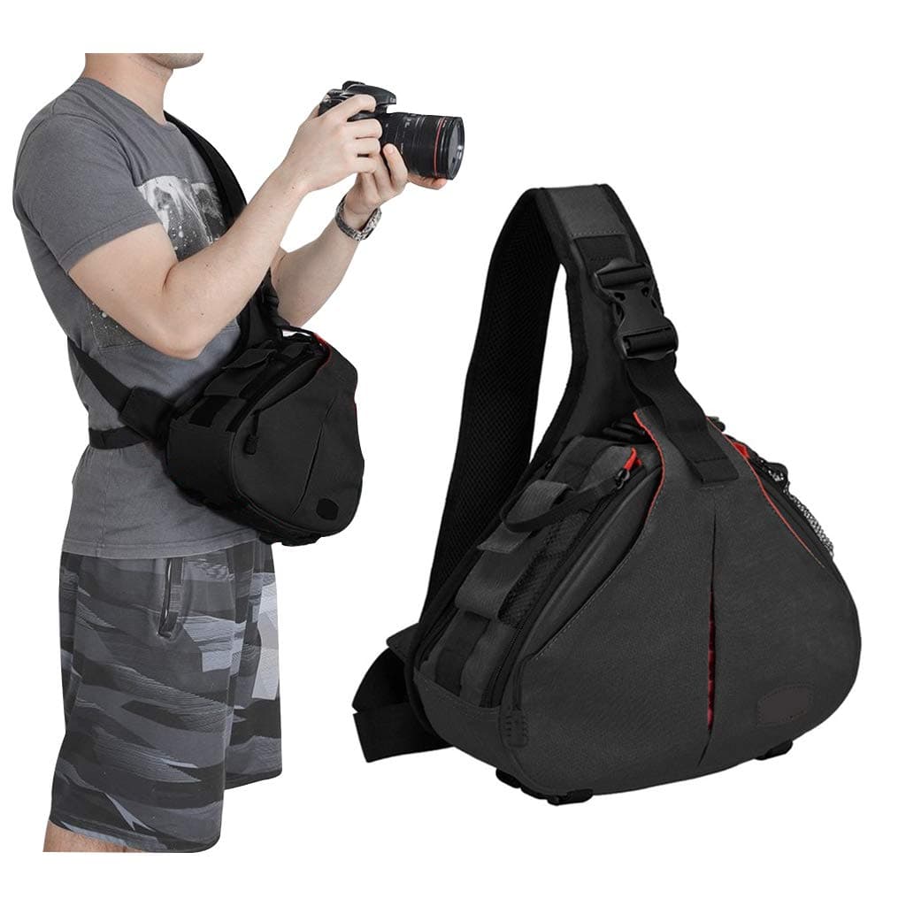 SKEIDO Camera Bag Sling Backpack Camera Case Waterproof with Rain Cover, Compatible for DSLR/SLR Mirrorless Cameras (Canon Nikon Sony Pentax) and Accessories Black