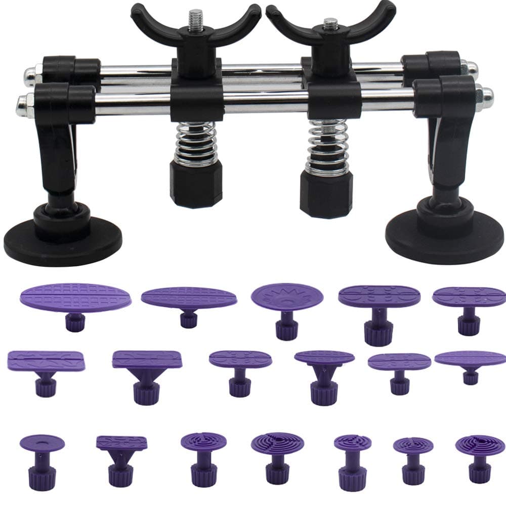 Paintless Dent Repair Tools Bridge Dent Remover with Double Pole Bridge Dent Puller 18PCS Glue Puller Tabs for Car, Door Dings and Hail Damage