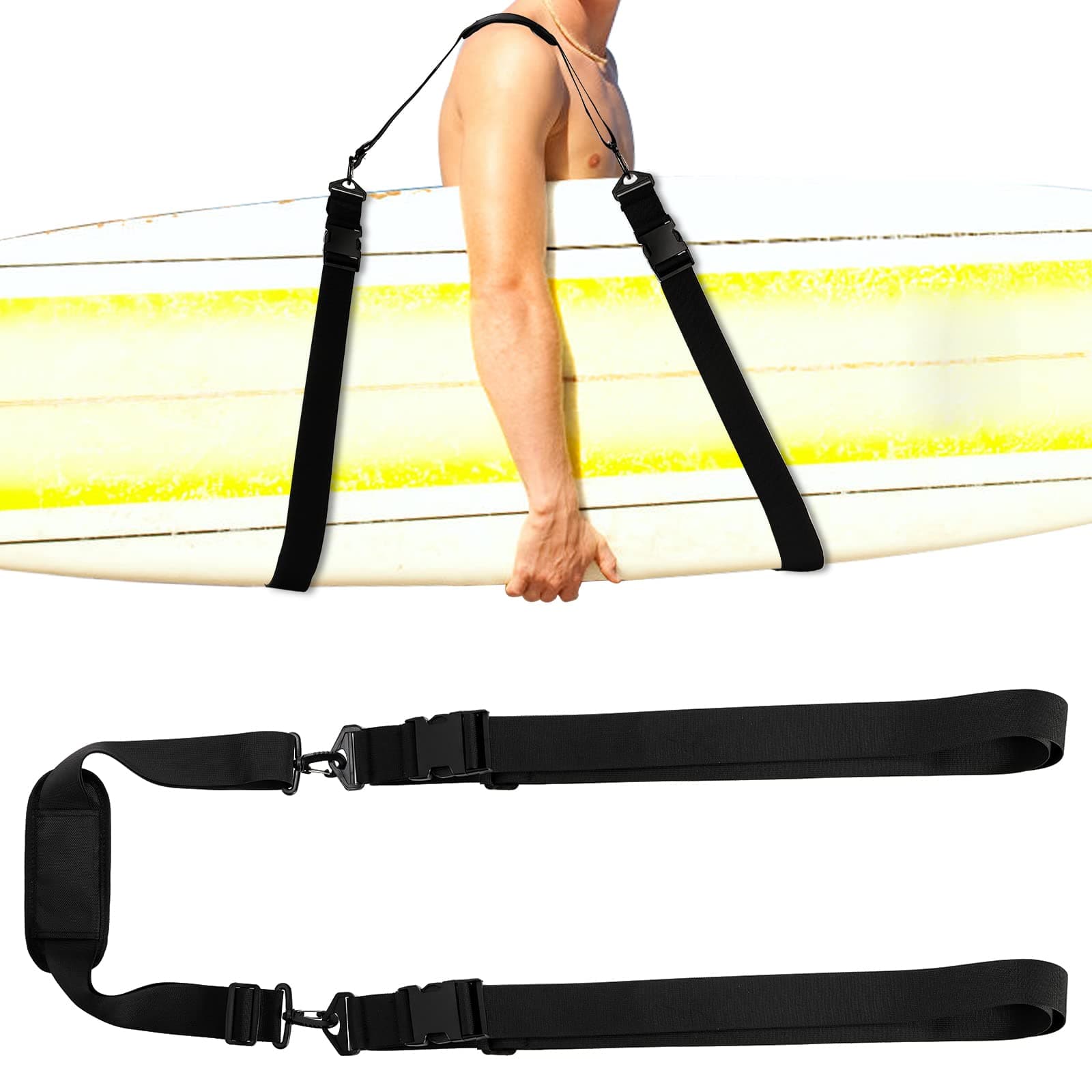 FrcctrePaddleboard Carry Strap, Adjustable Heavy-Duty SUP Carry Strap with Support Padded Shoulder Sling Nylon Carry Belt for Paddleboards, Surfboards, Longboards, Canoe and Kayaks, Black, One size