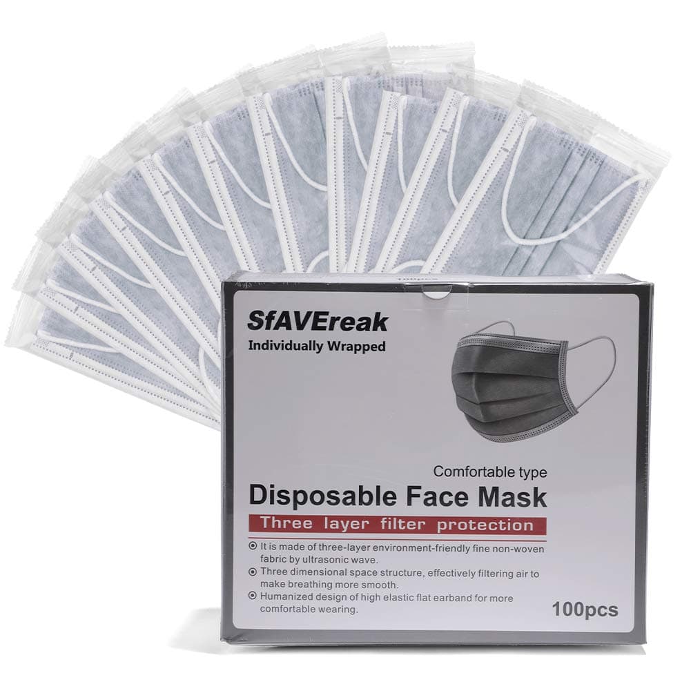 Face Mask Individually Wrapped Disposable 100 Pack Grey