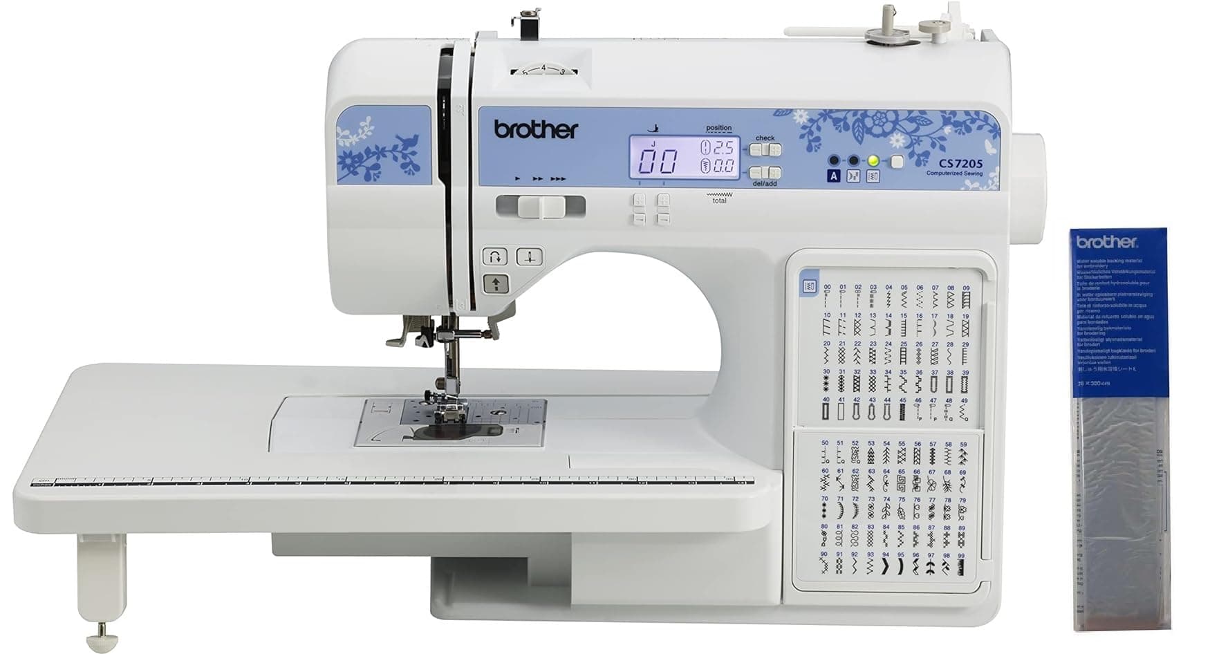 Brother CS7205 Computerized Sewing Machine with Wide Table, 150 Built-in Stitches, SA520 Water Soluble Stabilizer Included