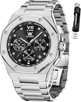 OLEVS Watches for Men Stainless Steel Business Dress Large Easy to Read Analog Watch Waterproof Luminous Casual Luxury Men Watch