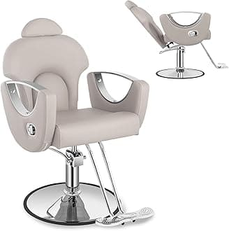 Barber Salon Chair for Hair Stylist Beauty Reclining Salon Chair 360 Degrees Swivel Adjustable Height Styling Armchair for Spa Home Barbershop Shampoo (Grey&Sliver)