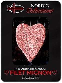 Nordic Catch 8oz Grade A5 Japanese Wagyu Filet Mignon Steak Without Bone, Always Fresh Thick Cut, Skin-Packed 100% Authentic A5 Wagyu Steak from Kagoshima Reserve - Great Gift, Ships Overnight Valentine's Cut