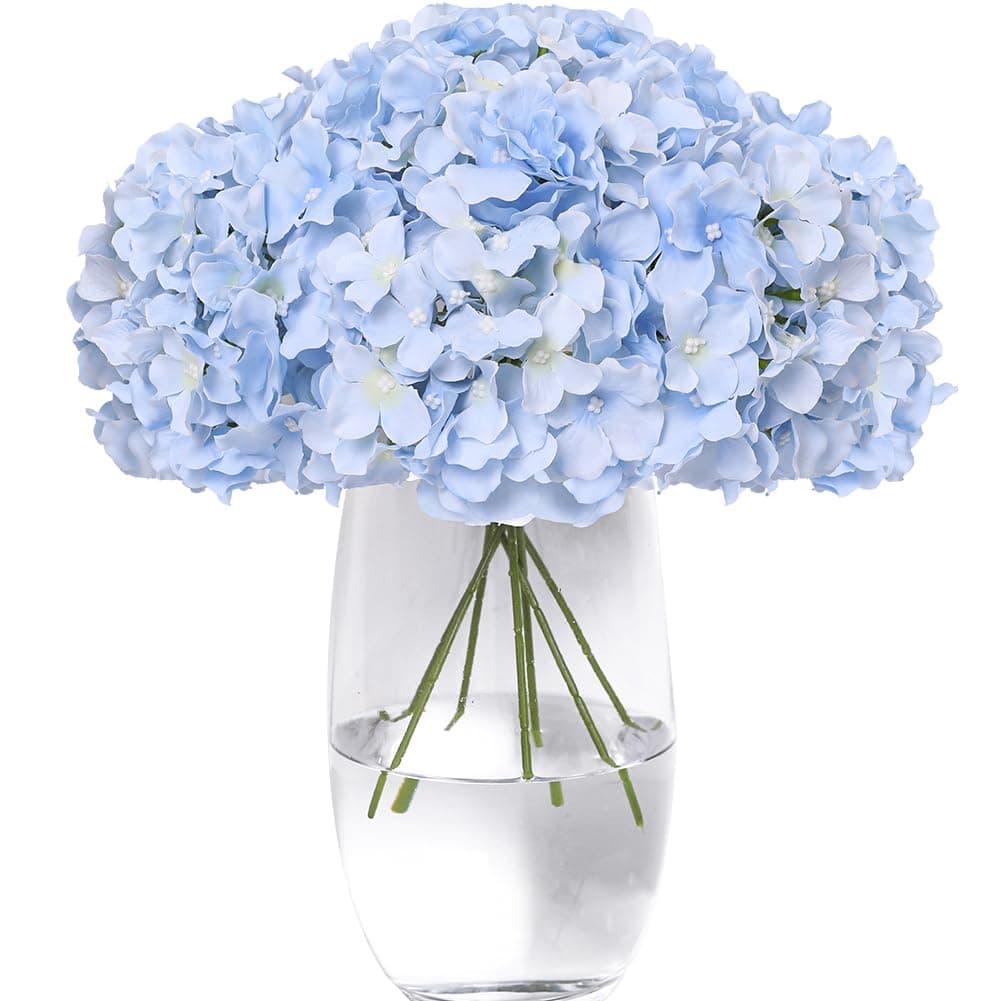 Tifuly Hydrangea Artificial Flowers -12 pcs Realistic Fake Hydrangea Silk Flowers with Stems Faux Hydrangea Flowers Heads for Office Home Party Wedding Centerpiece DIY Floral Decor(Sky Blue)