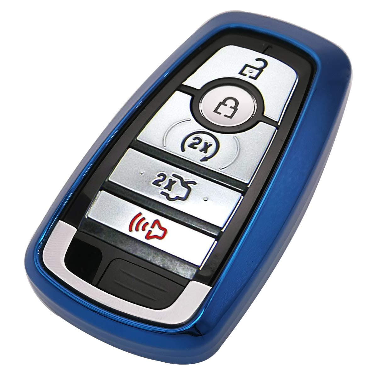 Blue TPU Key Fob Case Holder Jacket Protector for 2017 2018 2019 2020 2021 2022 2023 2024 Ford Bronco Fusion Edge Mustang F150 Explorer Expedition Ecosport