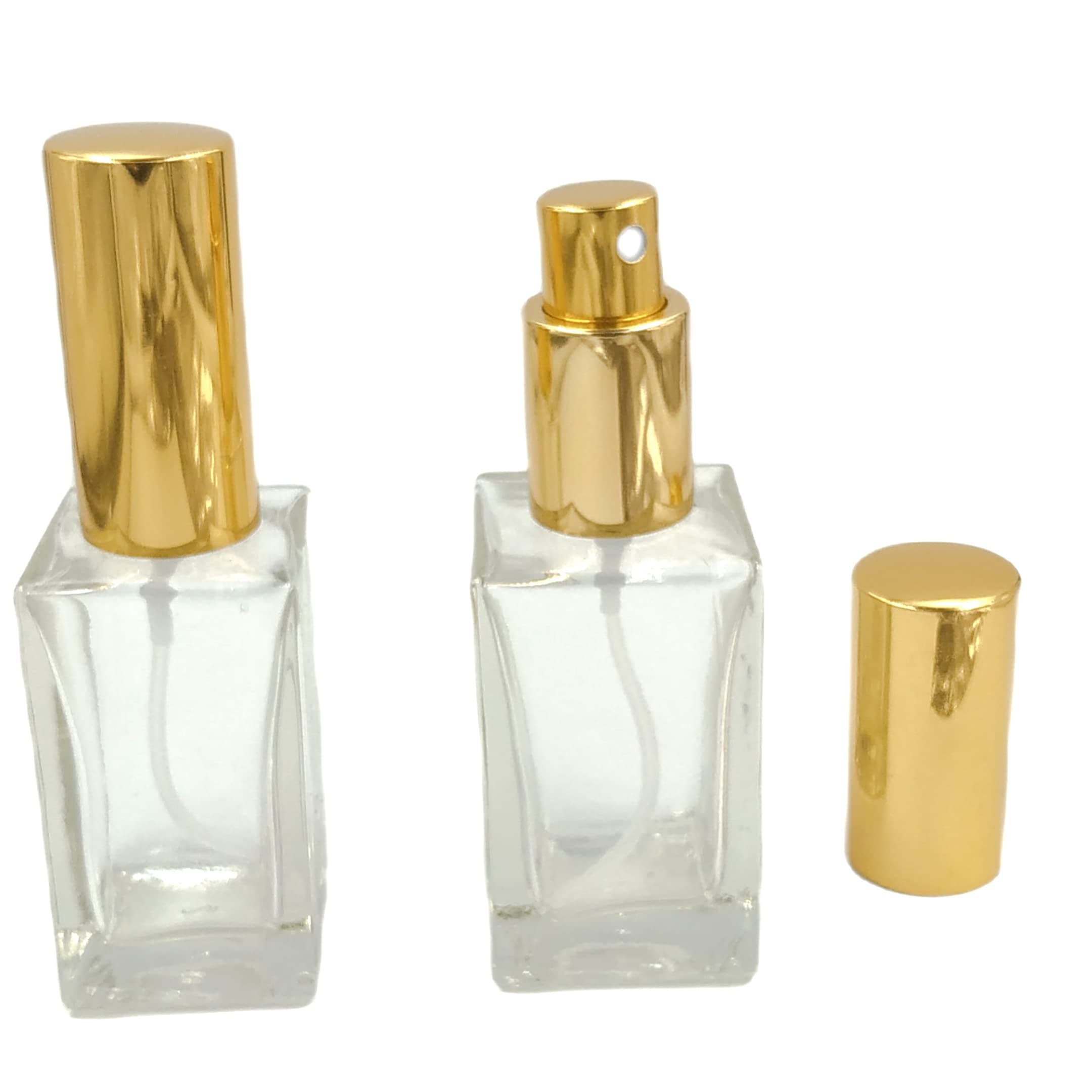 Hunky Dory 30ml Empty Glass Bottle with Spray Pump and Cap for For DIY Perfume, Essential Oils, Rose Water, Travel Use (Pack of 2) (Gold)