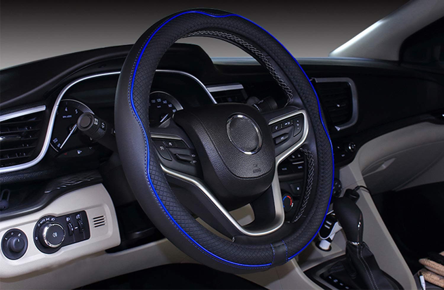 Mayco Bell Microfiber Leather Car Medium Steering Wheel Cover (14.5''-15'',Black Dark Blue)
