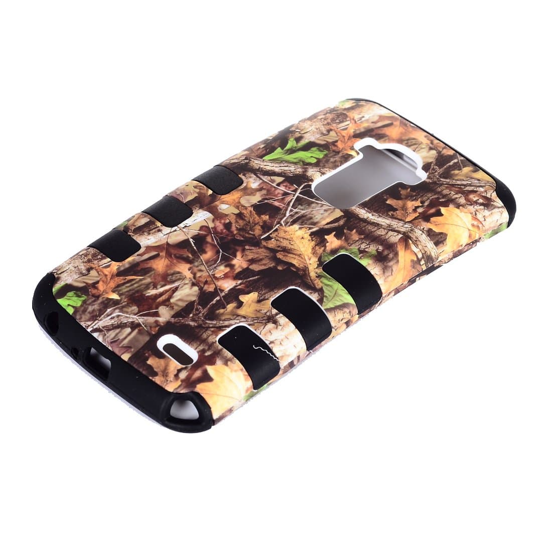 Route66 TUFF HIGH PROTECTOR Armor Rugged Shockproof Dirtproof Hybrid Case for LG G FLEX Black rubber with Green leaf Mossy Oak wood Camo Camouflauge Hunting hard ccover
