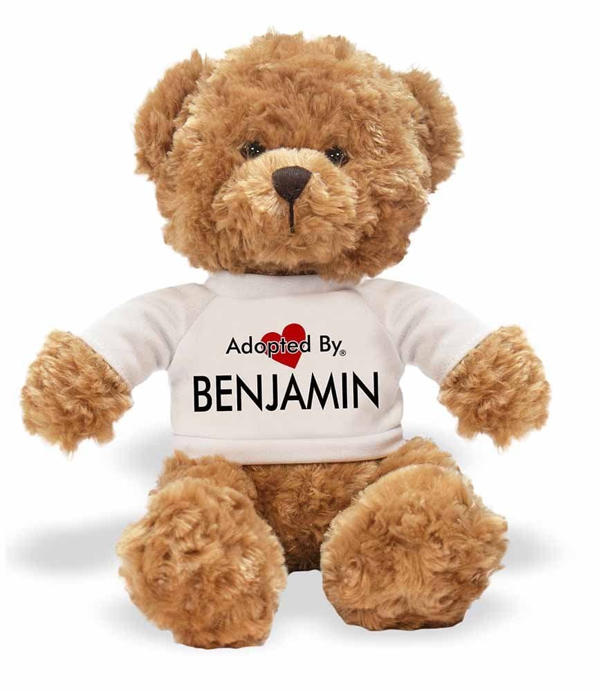 Adopted By BENJAMIN-TB1 Benjamin Teddy Bear Wearing A Personalised Name T-Shirt