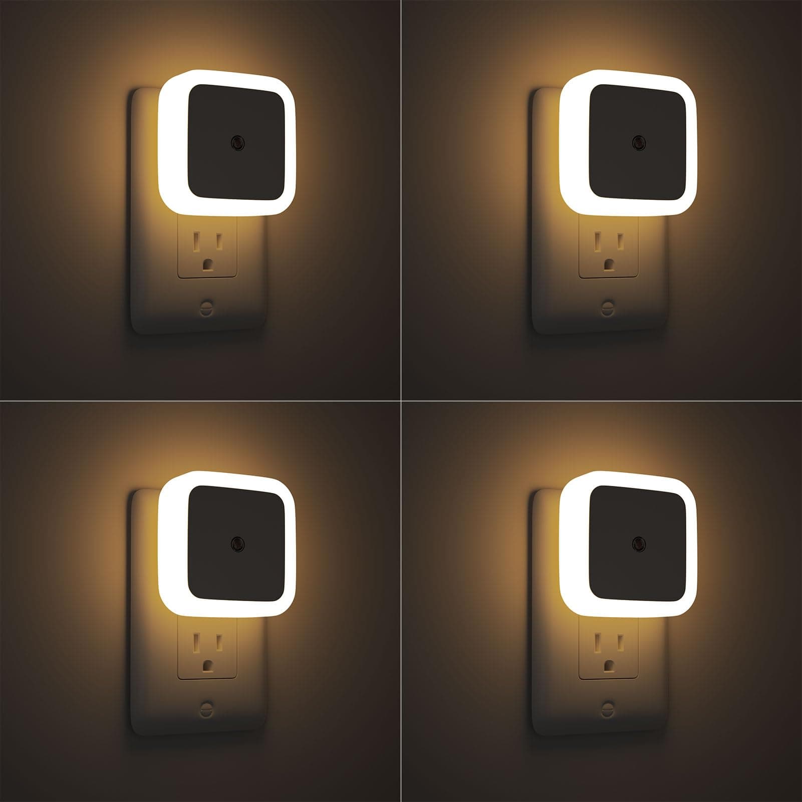 Sujeet Night Light, Set of 4 Plug in Wall Night Light, Plug in Night Light, Dawn to Dusk LED Night Lamp for Bedroom, Bathroom, Hallway, Warm White Light