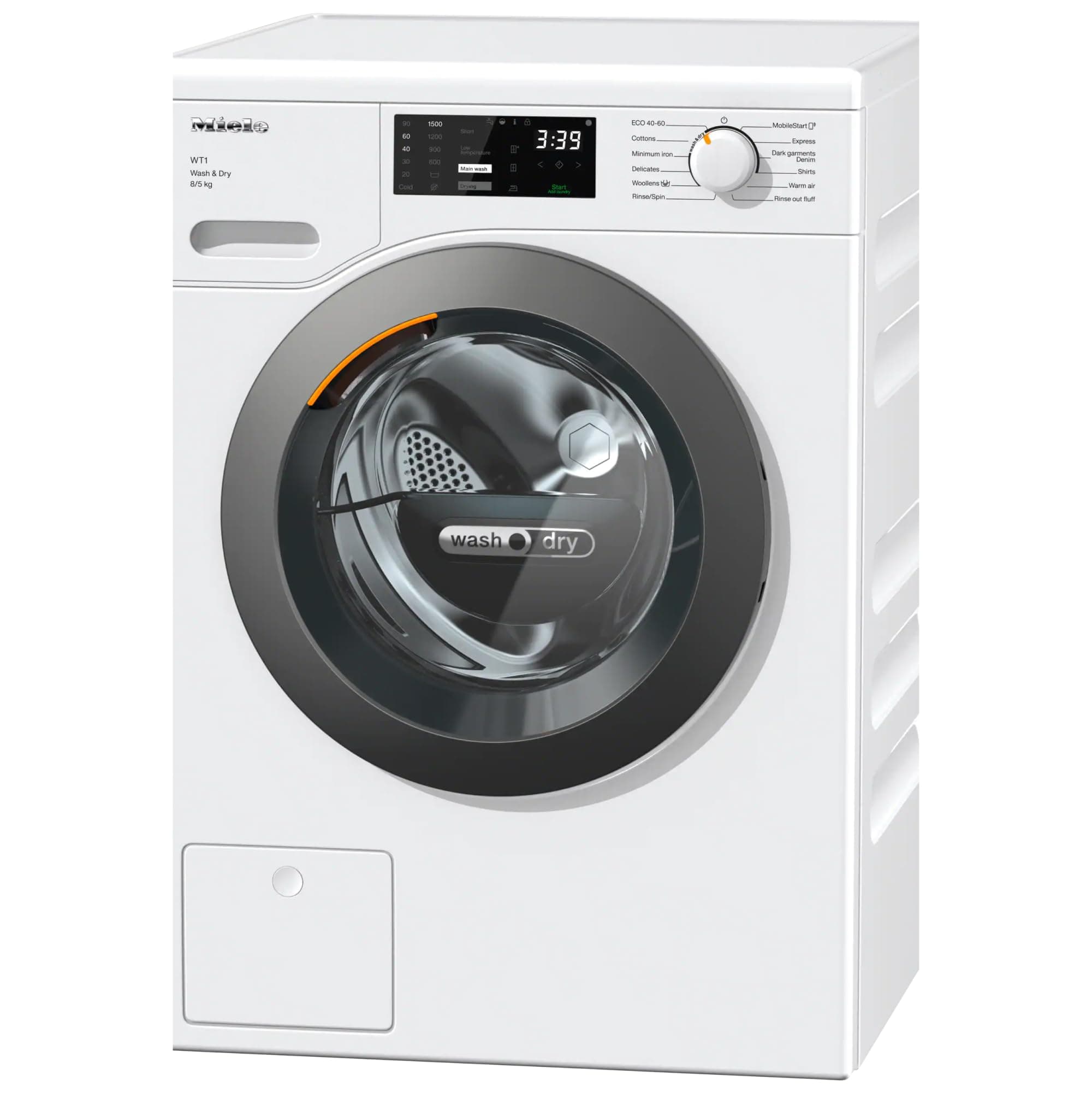 Miele 11607390 WTD160 WCS 8/5 KG WT1 Front-Loading Washer-Dryer Combo with ProfiEco Motor, PerfectCare Technology and Miele@home System, 10 Wash Programmes and 9 Dry Programmes, Lotus White