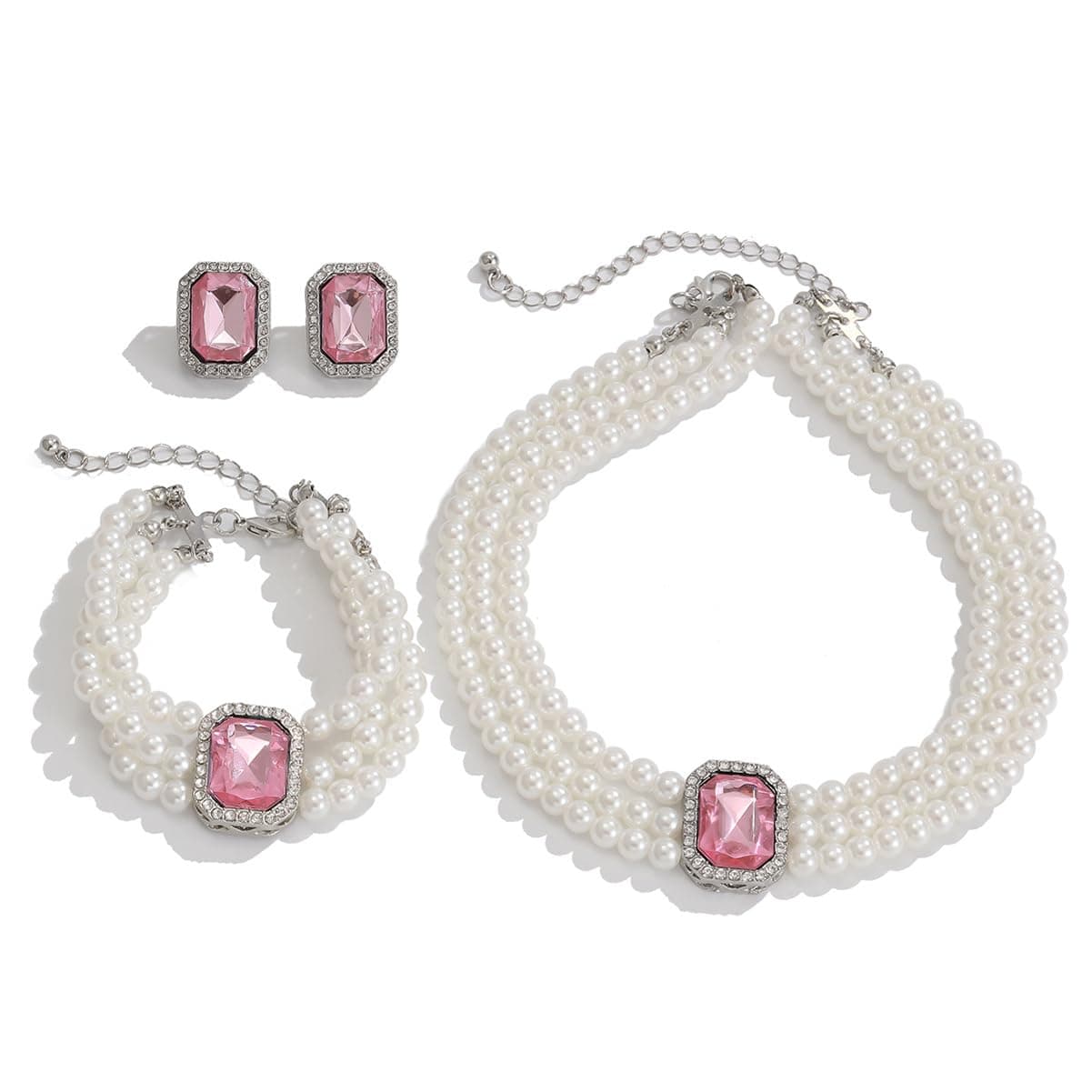 Shining Diva FashionShining Diva 3Pcs Combo Multilayed Pearl Beads with Crystal Latest Stylish Design Bracelet Earrings Necklace Jewellery Set for Women