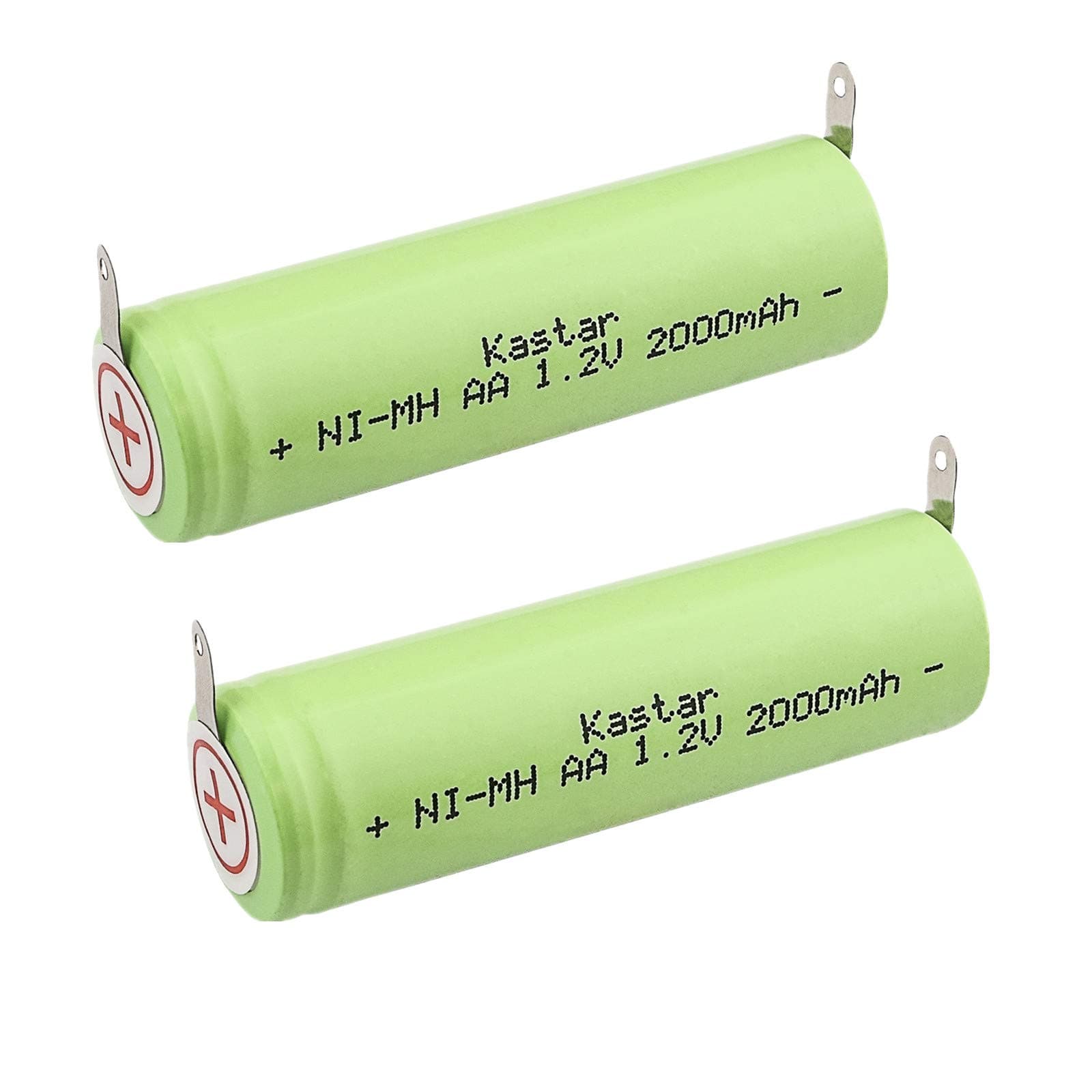 Kastar 2 Pcs Ni-MH 1.2V AA 2000 mAh Shaver Battery Upgrade with Solder Tabs for Norelco, Remington Shaver Models
