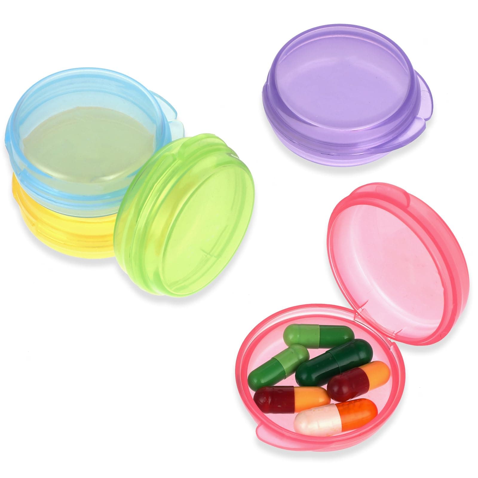 5 Packs Mini Pill Case Small Pill Organizer Box Portable Vitamin Holder Travel Pill Container for Pocket Purse Pills Storage Box to Hold Medicine Cod Liver Oil (Yellow+Green+Blue+Purple+Pink)