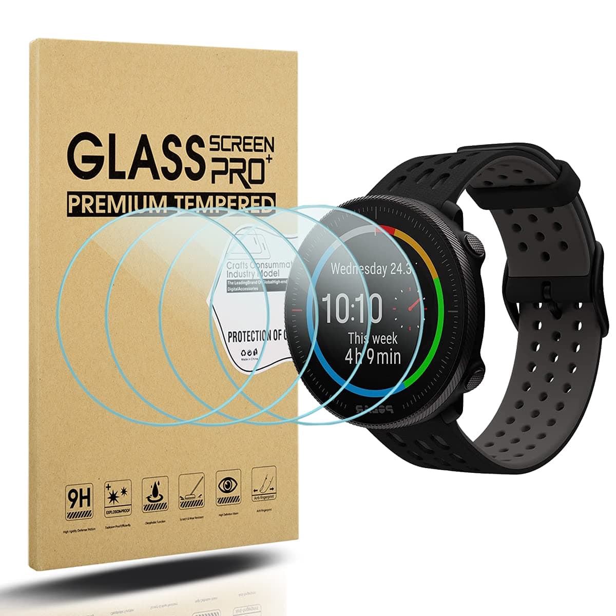 Diruite Pack of 4 Tempered Glass Screen Protector Compatible with Polar Vantage M2 High Definition Tempered Glass Screen Protector for Polar Vantage M2 [Anti-Scratch] [Bubble-Free]