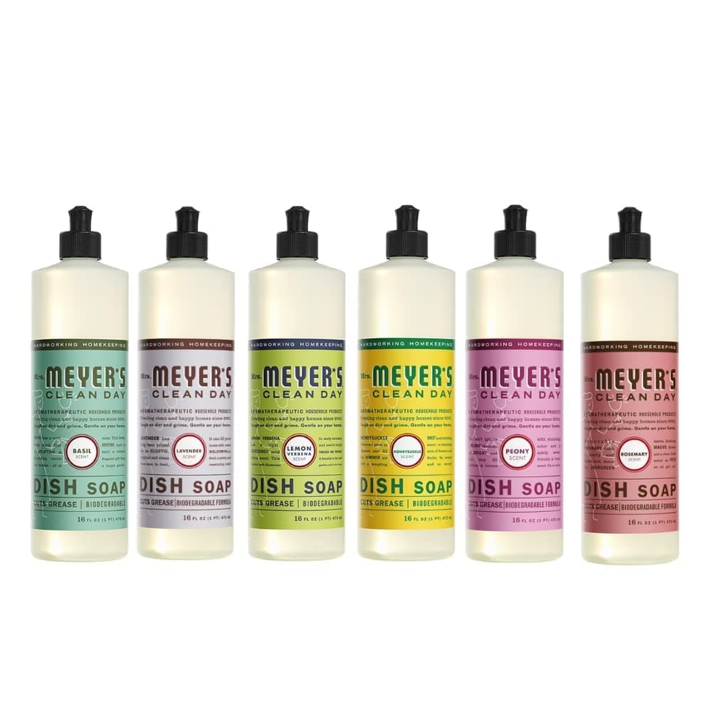 Liquid Dish Soap 6 Scent Bundle, 1 Lemon Verbena, 1 Lavender, 1 Basil, 1 Honeysuckle, 1 Peony, 1 Rosemary, 16 FL OZ Each (Variety Pack)