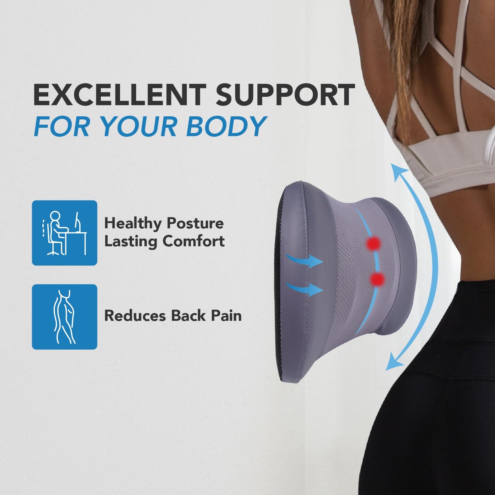 Lofty Aim Lumbar Support Pillow for Car, Memory Foam Lumbar Pillow for Lower Back Pain Relief - Back Cushion for Driving, Chair Support for Car-Office Chair, Wheelchair - Dark Grey