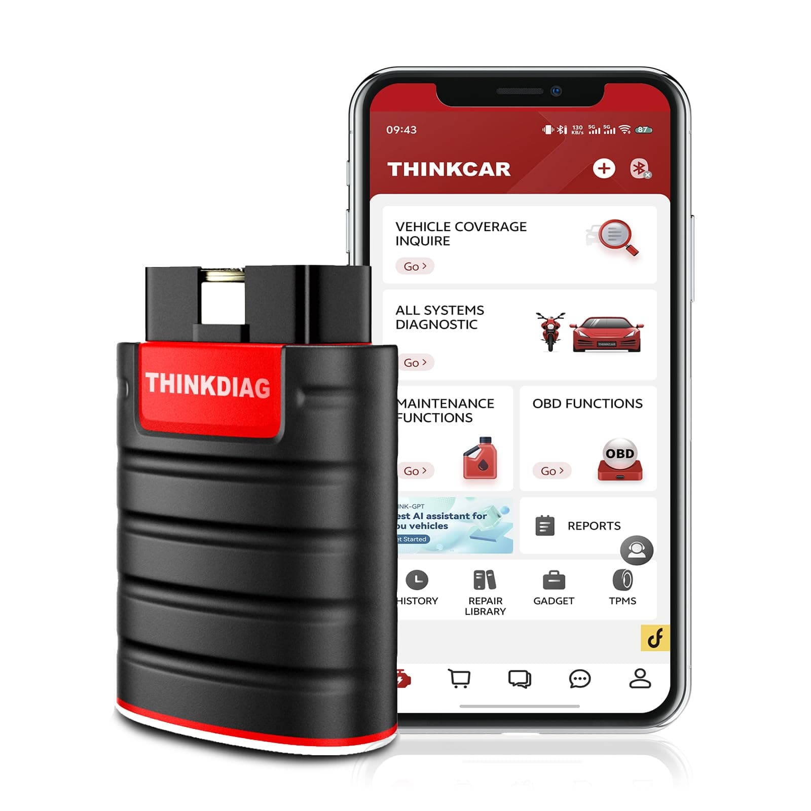 ThinkDiag Bluetooth OBD2 Scanner, Car Code Reader, 16 Reset Service Functions, for IOS Android, Diagnostic Scan Tool, ECU Coding, Auto-VIN