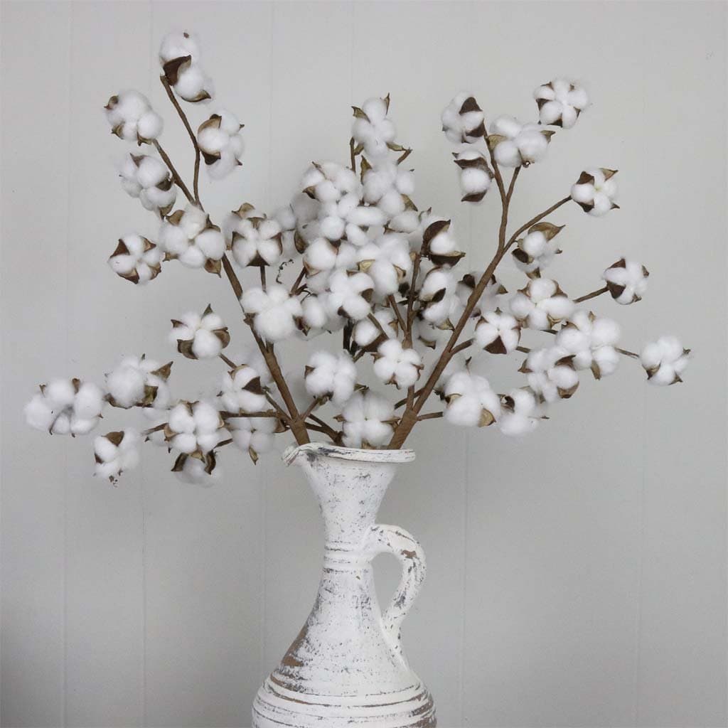 Burlap Basement Cotton Stems (3 Pack) - Premium Stems with 20 Cotton Bolls Each and 28 Inches Tall - Farmhouse Style Cotton Branches - Cotton Decor