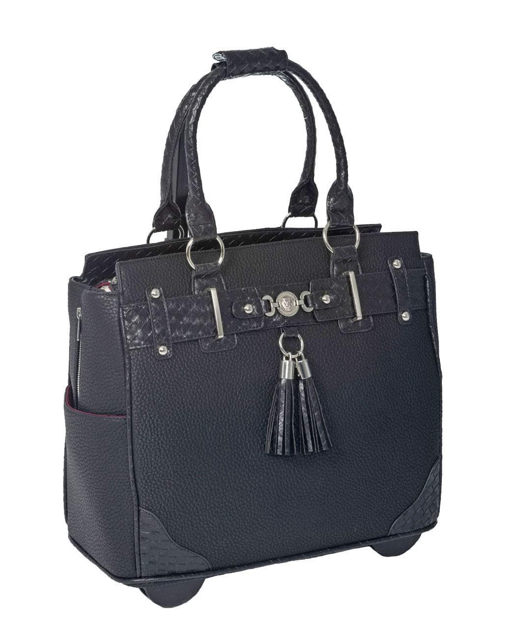 JKM and Company The Berkeley Black Compatible with Computer iPad, Laptop Tablet Rolling Tote Bag Briefcase Carryall Bag