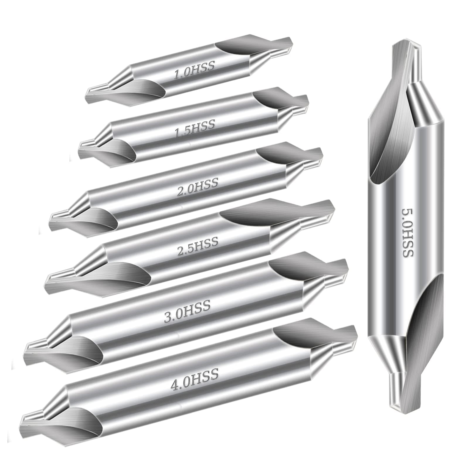 Aleric Center Drill Bits Set - High Speed Steel Center Drill Bit Countersink Tools for Lathe Metalworking, 7 pcs 60-Degree Angle Centering Drill in Size 1.0 1.5 2.0 2.5 3.0 4.0 5.0