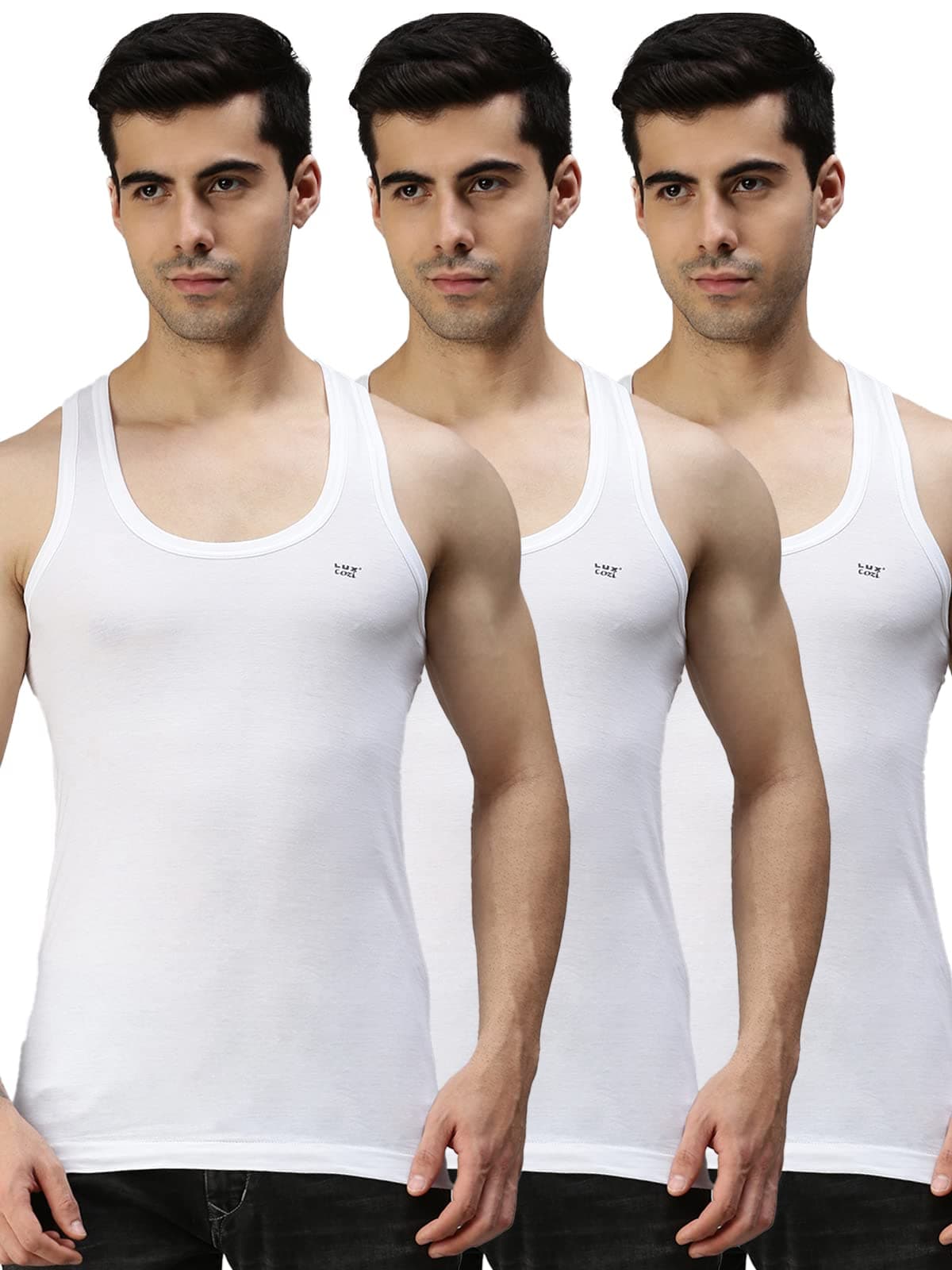 Lux CoziMen's Solid White Vest | Vest for Men | Pack of 3