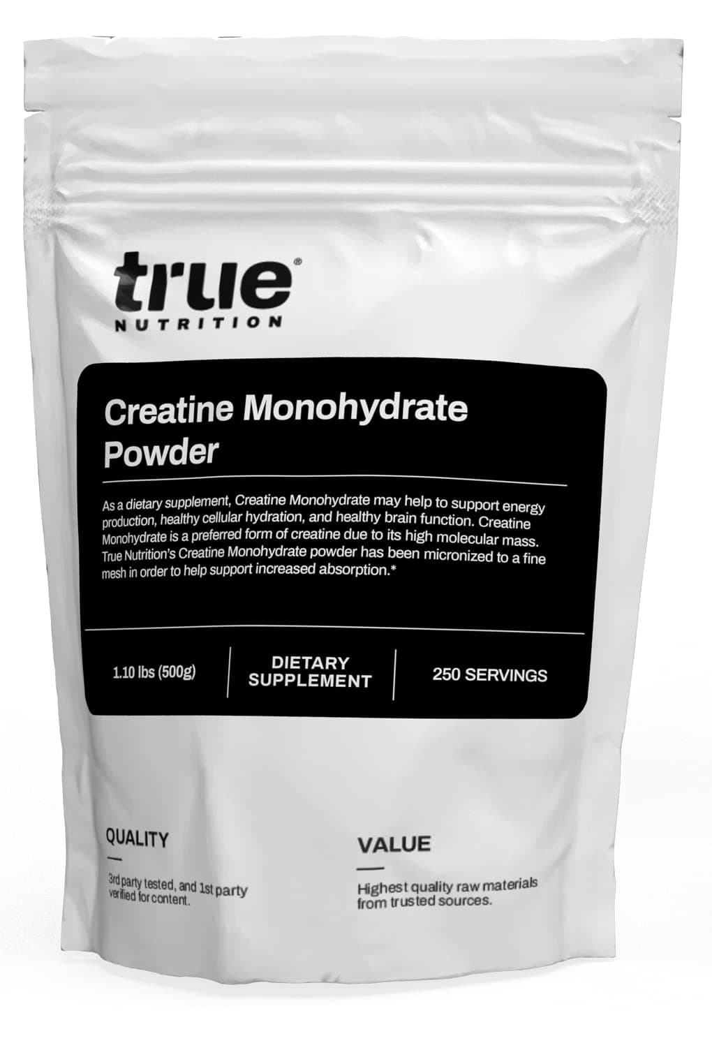 True Nutrition Creatine Monohydrate Powder - Micronized Creatine, 2g per Serving - Supports Muscle Strength, Power & Recovery - Non-GMO, Gluten Free, Vegan - Pre & Post Workout Supplement - 500g