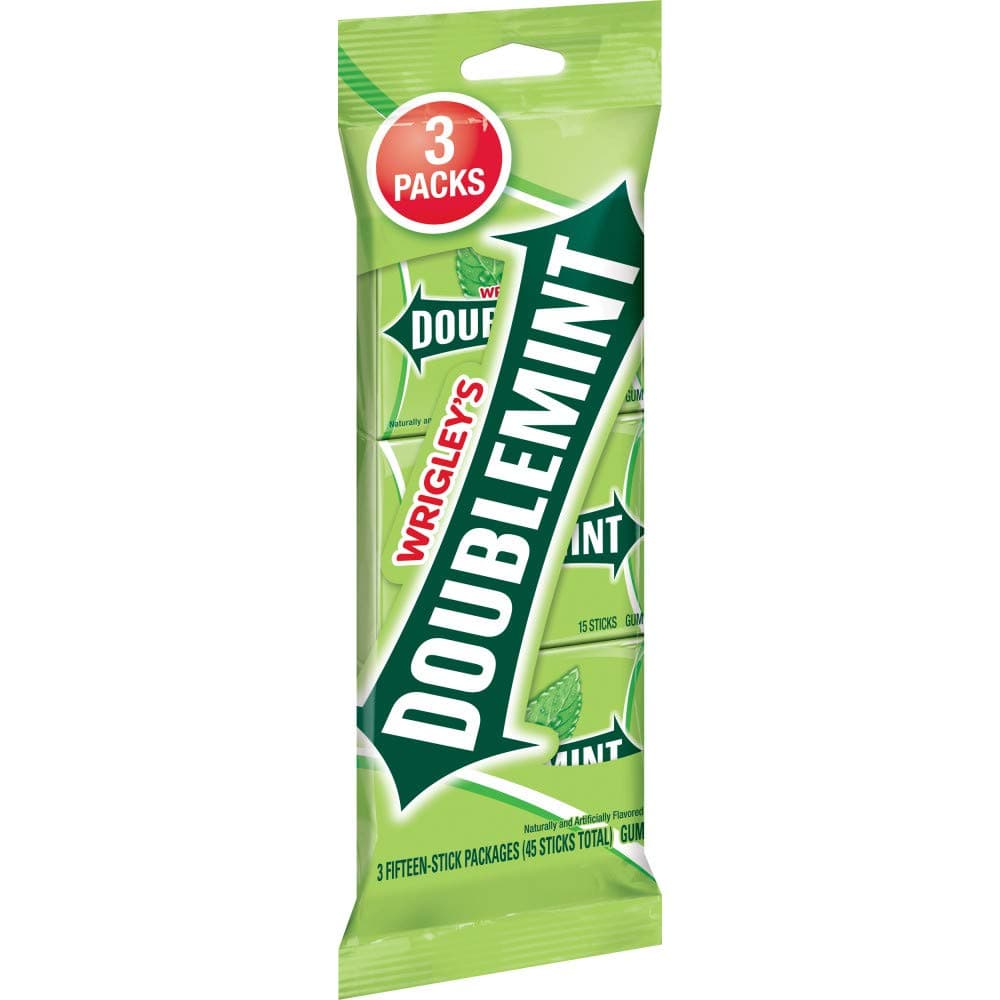 WRIGLEY'S Doublemint Chewing Gum Bulk Pack, 15 Stick Count (Pack of 3) - Gum Packs