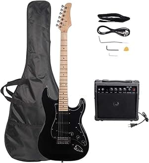 Trayoz Full-Size Electric Guitar Kit with 20Watt Amp, SSS Pickups Beginner Electric Guitars Kit W/All Accessories Strap, Gig Bag & Cable (Black)