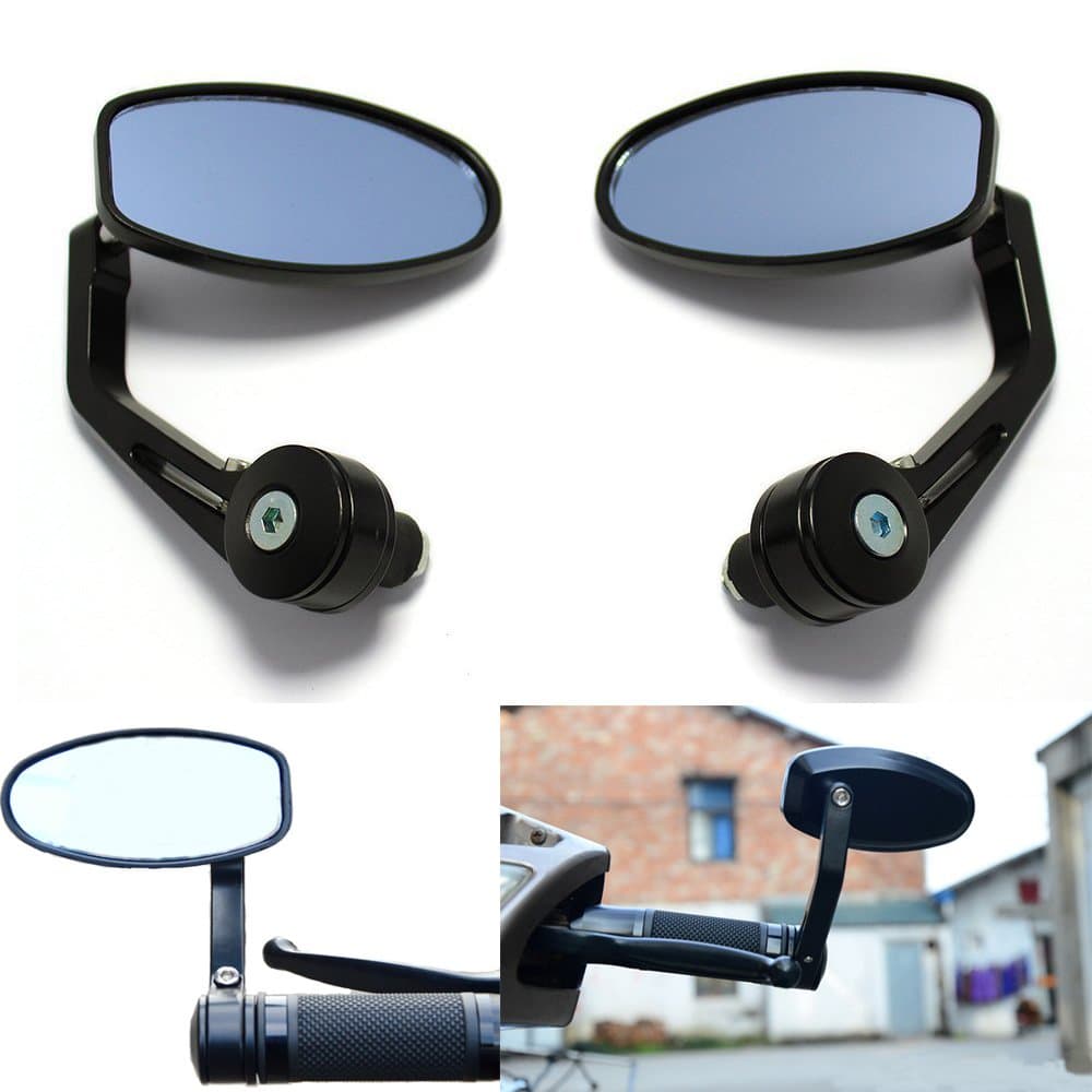 ViZe 7/8" 22mm Bar End Mirrors For Motorcycle Universal Rear View Mirrors For Yamaha Honda Triumph Ducati Motif Black-Black