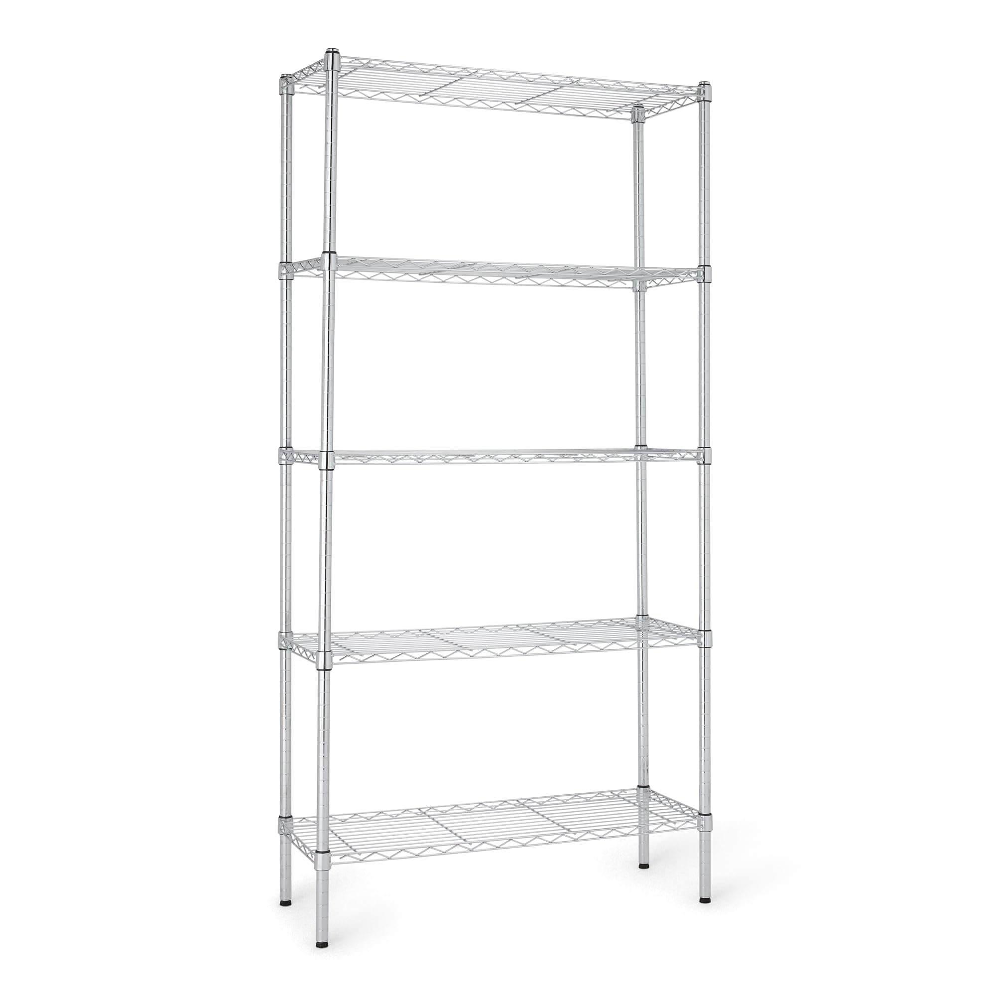 5-Shelf Adjustable Heavy Duty Steel Wire Rack, Space Saving Storage Shelving Organizer for Kitchen, Garage, No-Tool Assembly, 350 lbs Weight Capacity, 36" x 14" x 72", Chrome