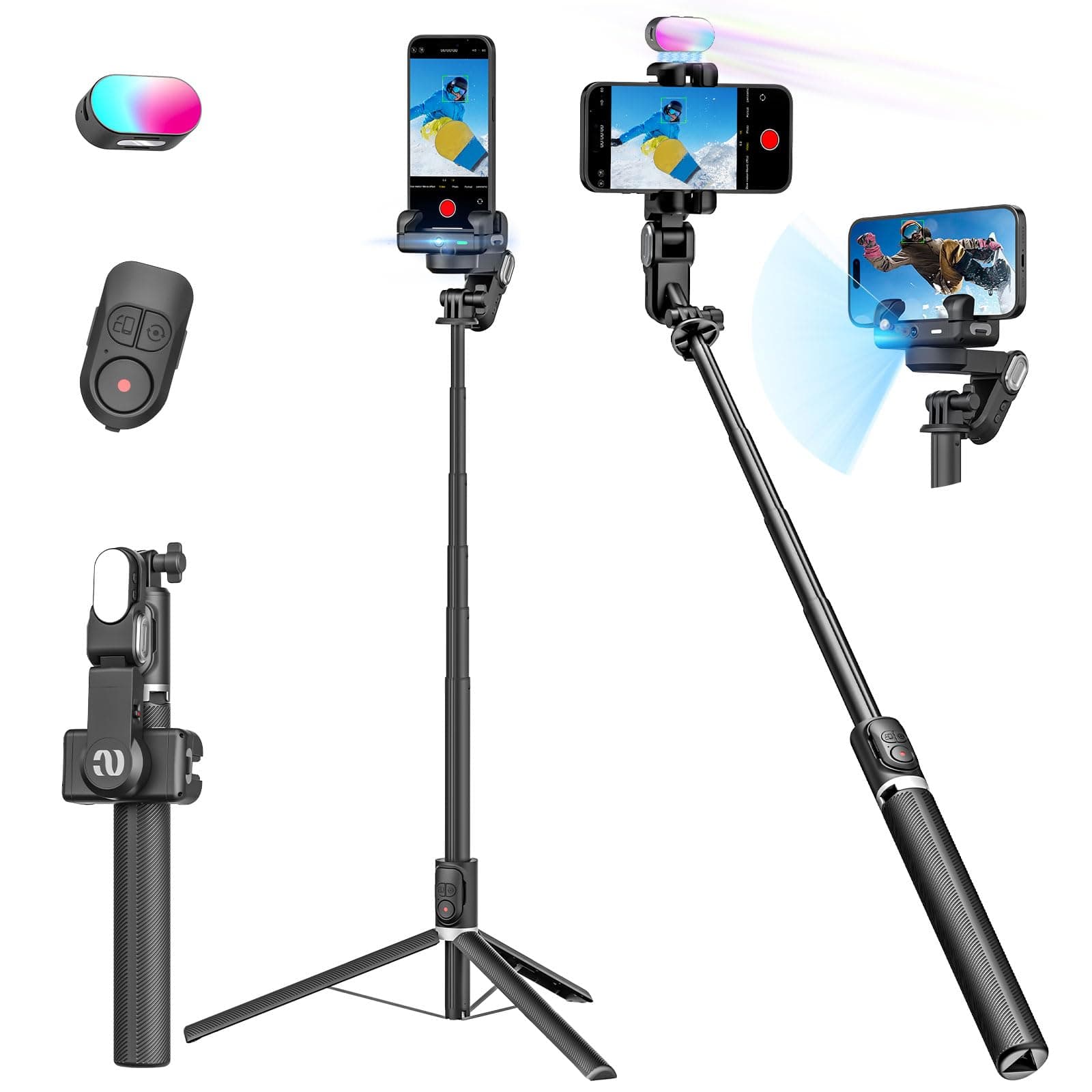 - Gimbal Stabilizer for Smartphone,2-axis stabilizer Without APP face Tracking,4 in 1 Portable Phone Tripod,stabilizer for iPhone& Android,108CM Extension Rod,AOCHUAN M2PRO Black