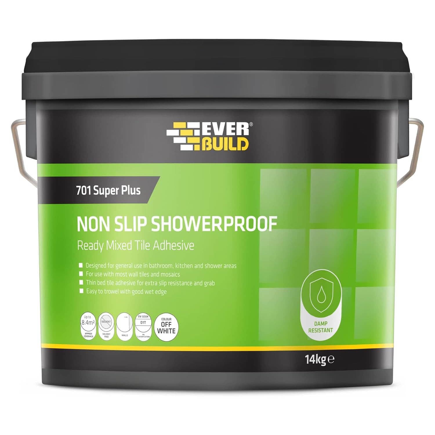 701 Non Slip Tile Adhesive – Ready Mixed – Acrylic Based – Easy To Apply – High Strength – White – 14kg