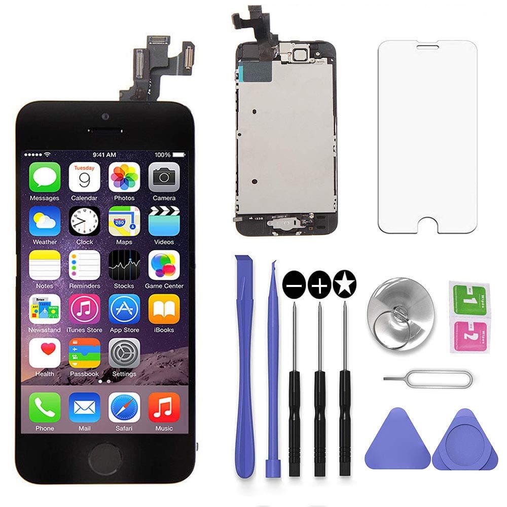 Screen Replacement for iPhone 5C Black 4.0 inch with Earpiece and Camera Full Assembly 3D Touch LCD Display Digitizer Frame Replacement with Repair Tool Kit, Screen Protector