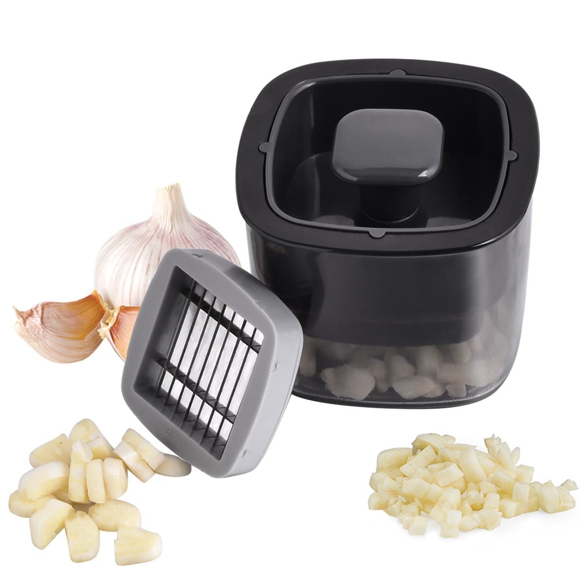 Garlic Press - Kitchen Garlic Tools - Plastic Manual Hand Chopper Cutter with Two Types of Stainless Steel Blades