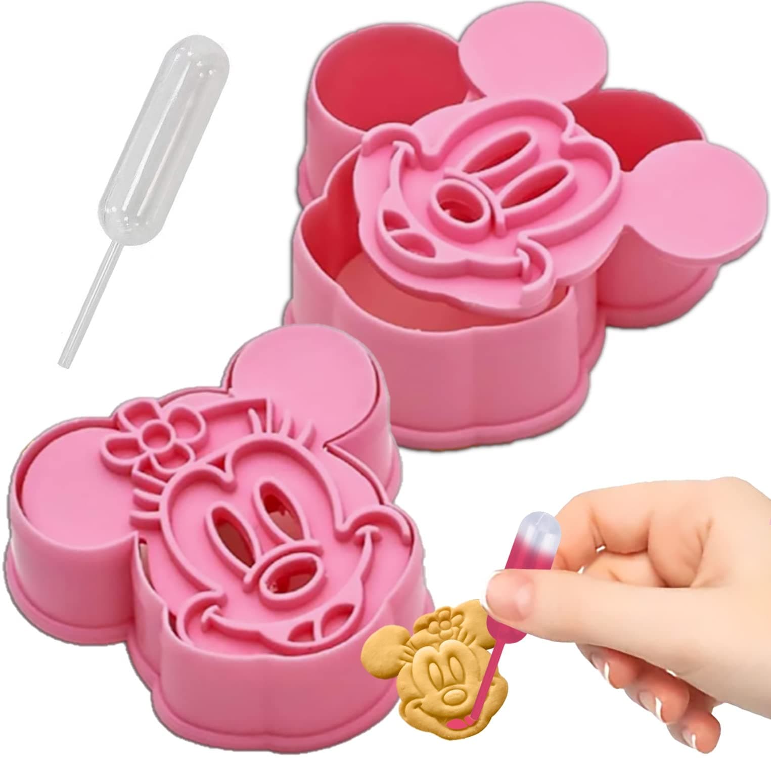 Mickey Minnie Shape Cookie Cutter Mold Set Cookie Cutters for Baking Stamps 2.2" ear to ear, 1.5" mid-face, 1.6" height. 0.8" thick - with a small Pipette Squeeze Dropper