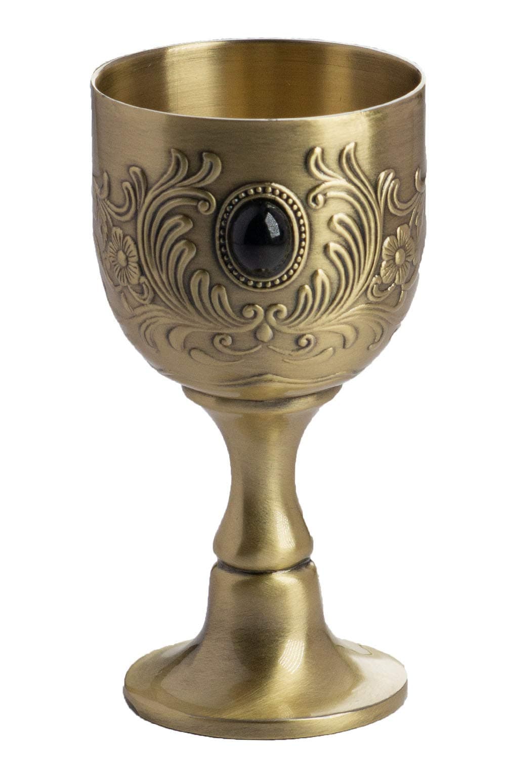 VIDAYA Chalice Goblet, Hand-Made Vintage Pure Copper Engraving Flower Pattern Metal Embossed Wine Copper Gemstone Cups Medieval Gothic Goblet 1.7oz 1-Pack