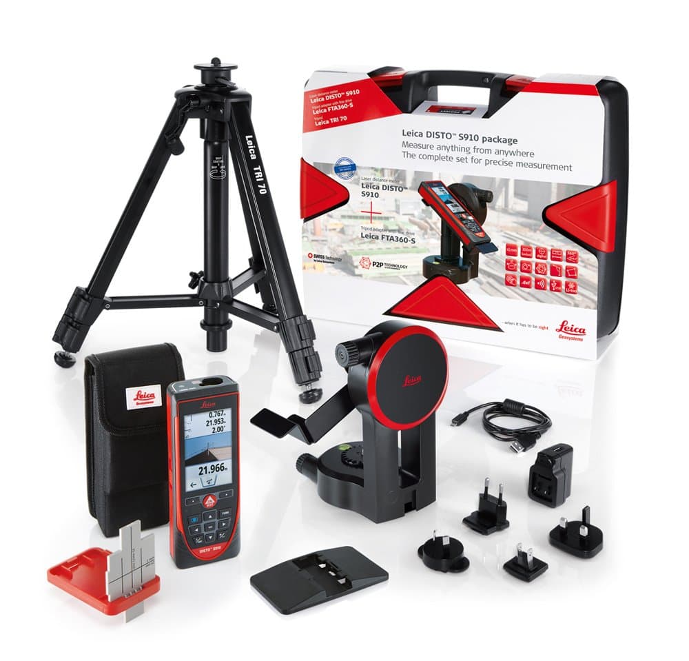 Leica DISTO S910 Pro Pack 300m Range Laser Distance Meter Pro Kit, Point to Point Measuring, Hard Case, TRI70 Tripod, FTA360S Adapter
